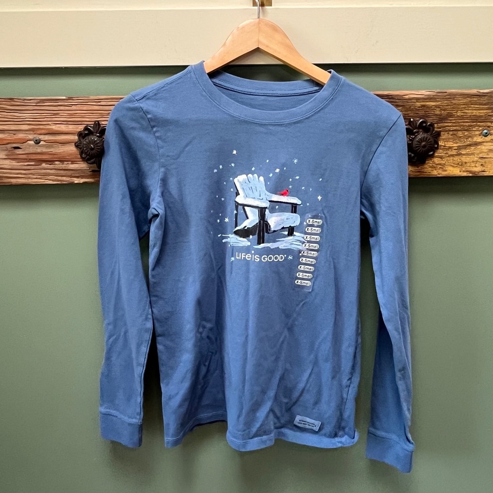 Life is Good Womens‎ XS Crusher Long Sleeve Tee Blue Winter Adirondack Cardinal